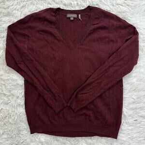 Repeat Women’z Wool Cashmere V-Neck Long Sleeve Sweater Small Maroon / Red